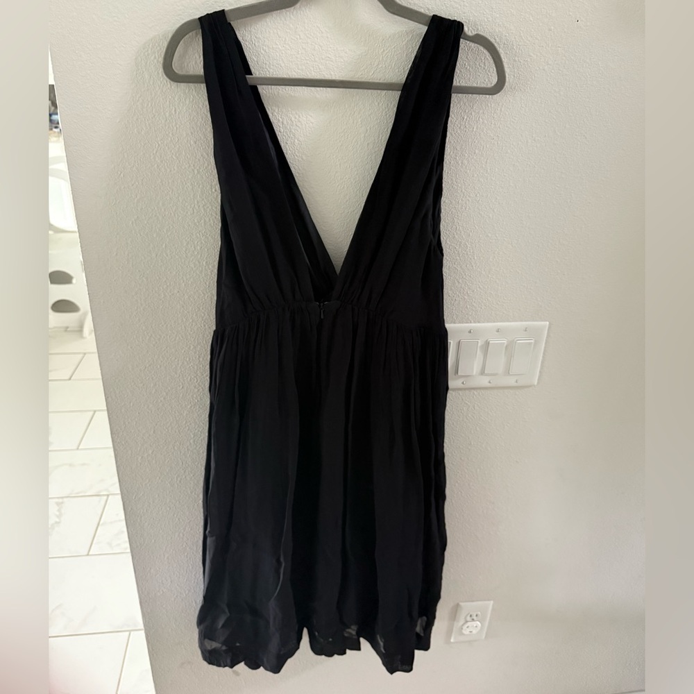 Black Kate Moss for Topshop black mini dress with plunging neckline - size 14